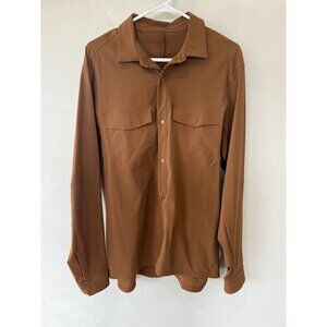 Lululemon Button Snap Shirt Mens Sz Large L Orange Outdoors Long Sleeve Top